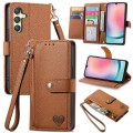 For Samsung Galaxy A25 5G Love Zipper Lanyard Leather Phone Case(Brown)