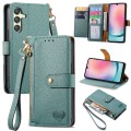 For Samsung Galaxy A25 5G Love Zipper Lanyard Leather Phone Case(Green)