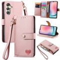 For Samsung Galaxy A25 5G Love Zipper Lanyard Leather Phone Case(Pink)