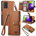 For Samsung Galaxy A52 5G Love Zipper Lanyard Leather Phone Case(Brown)