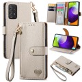 For Samsung Galaxy A52 5G Love Zipper Lanyard Leather Phone Case(Gray)