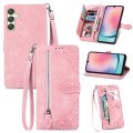 For Samsung Galaxy A25 5G Embossed Flower Zipper Leather Phone Case(Pink)
