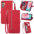 For Samsung Galaxy A25 5G Embossed Flower Zipper Leather Phone Case(Red)