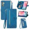 For Samsung Galaxy A25 5G Embossed Flower Zipper Leather Phone Case(Blue)