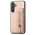 For Samsung Galaxy S24+ 5G Carbon Fiber Horizontal Flip Zipper Wallet Phone Case(Khaki)