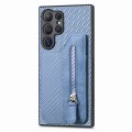 For Samsung Galaxy S24 Ultra 5G Carbon Fiber Horizontal Flip Zipper Wallet Phone Case(Blue)