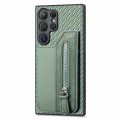 For Samsung Galaxy S24 Ultra 5G Carbon Fiber Horizontal Flip Zipper Wallet Phone Case(Green)
