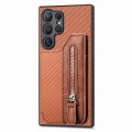 For Samsung Galaxy S24 Ultra 5G Carbon Fiber Horizontal Flip Zipper Wallet Phone Case(Brown)