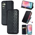 For Samsung Galaxy A25 5G Cubic Grid Pressed Magnetic Leather Phone Case(Black)