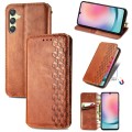 For Samsung Galaxy A25 5G Cubic Grid Pressed Magnetic Leather Phone Case(Brown)