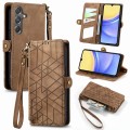For Samsung Galaxy A15 Geometric Zipper Wallet Side Buckle Leather Phone Case(Brown)