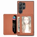 For Samsung Galaxy S24 Ultra 5G Carbon Fiber Magnetic Card Wallet RFID Blocking Phone Case(Brown)