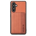 For Samsung Galaxy S23 FE 5G Carbon Fiber Magnetic Card Wallet RFID Blocking Phone Case(Brown)