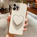 For iPhone 14 Pro Electroplating Love Heart Holder TPU Phone Case(White)