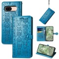 For Google Pixel 8a Cat and Dog Embossed Leather Phone Case(Blue)