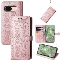 For Google Pixel 8a Cat and Dog Embossed Leather Phone Case(Rose Gold)