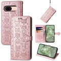 For Google Pixel 7a Cat and Dog Embossed Leather Phone Case(Rose Gold)