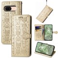 For Google Pixel 7a Cat and Dog Embossed Leather Phone Case(Gold)