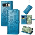 For Google Pixel 7 Pro Cat and Dog Embossed Leather Phone Case(Blue)