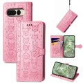 For Google Pixel 7 Pro Cat and Dog Embossed Leather Phone Case(Pink)