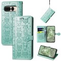 For Google Pixel 7 Pro Cat and Dog Embossed Leather Phone Case(Green)