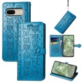 For Google Pixel 7 Cat and Dog Embossed Leather Phone Case(Blue)