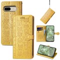 For Google Pixel 7 Cat and Dog Embossed Leather Phone Case(Yellow)