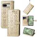For Google Pixel 7 Cat and Dog Embossed Leather Phone Case(Gold)
