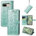 For Google Pixel 7 Cat and Dog Embossed Leather Phone Case(Green)