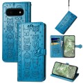 For Google Pixel 6a Cat and Dog Embossed Leather Phone Case(Blue)