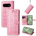 For Google Pixel 6a Cat and Dog Embossed Leather Phone Case(Pink)