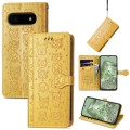 For Google Pixel 6a Cat and Dog Embossed Leather Phone Case(Yellow)