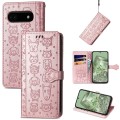 For Google Pixel 6a Cat and Dog Embossed Leather Phone Case(Rose Gold)
