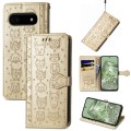 For Google Pixel 6a Cat and Dog Embossed Leather Phone Case(Gold)