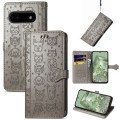 For Google Pixel 6a Cat and Dog Embossed Leather Phone Case(Gray)