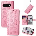 For Google Pixel 6 Pro Cat and Dog Embossed Leather Phone Case(Pink)