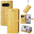 For Google Pixel 6 Pro Cat and Dog Embossed Leather Phone Case(Yellow)