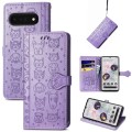 For Google Pixel 6 Pro Cat and Dog Embossed Leather Phone Case(Purple)