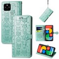 For Google Pixel 5 Cat and Dog Embossed Leather Phone Case(Green)