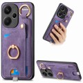 For Xiaomi Redmi Note 13 Pro+ Retro Skin-feel Ring Card Bag Phone Case with Hang Loop(Purple)