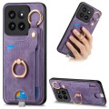 For Xiaomi 14 Pro Retro Skin-feel Ring Card Bag Phone Case with Hang Loop(Purple)