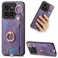 For Xiaomi 14 Retro Skin-feel Ring Card Bag Phone Case with Hang Loop(Purple)