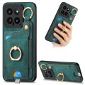 For Xiaomi 14 Retro Skin-feel Ring Card Bag Phone Case with Hang Loop(Green)