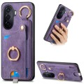 For Huawei Enjoy 50/nova Y70/Y70+ Retro Skin-feel Ring Card Bag Phone Case with Hang Loop(Purple)
