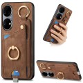 For Huawei P50 Retro Skin-feel Ring Card Bag Phone Case with Hang Loop(Brown)