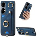 For Huawei P50 Retro Skin-feel Ring Card Bag Phone Case with Hang Loop(Blue)