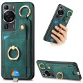 For Huawei P60 Retro Skin-feel Ring Card Bag Phone Case with Hang Loop(Green)