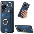 For Huawei P60 Retro Skin-feel Ring Card Bag Phone Case with Hang Loop(Blue)