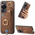 For Huawei P60 Pro Retro Skin-feel Ring Card Bag Phone Case with Hang Loop(Brown)