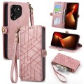 For Tecno Pova 5 4G Geometric Zipper Wallet Side Buckle Leather Phone Case(Pink)